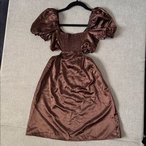 H&M Divided Satin Dress in Rich Brown. Size XXS